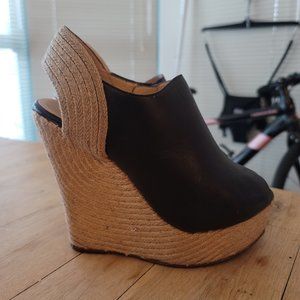 Gucci Black Nappa Charlotte Wedges 36.5